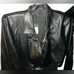 PrettyLittleThing Black Boxy Faux Leather Cropped Blazer Sz 16 & Pants Sz 18 NWT